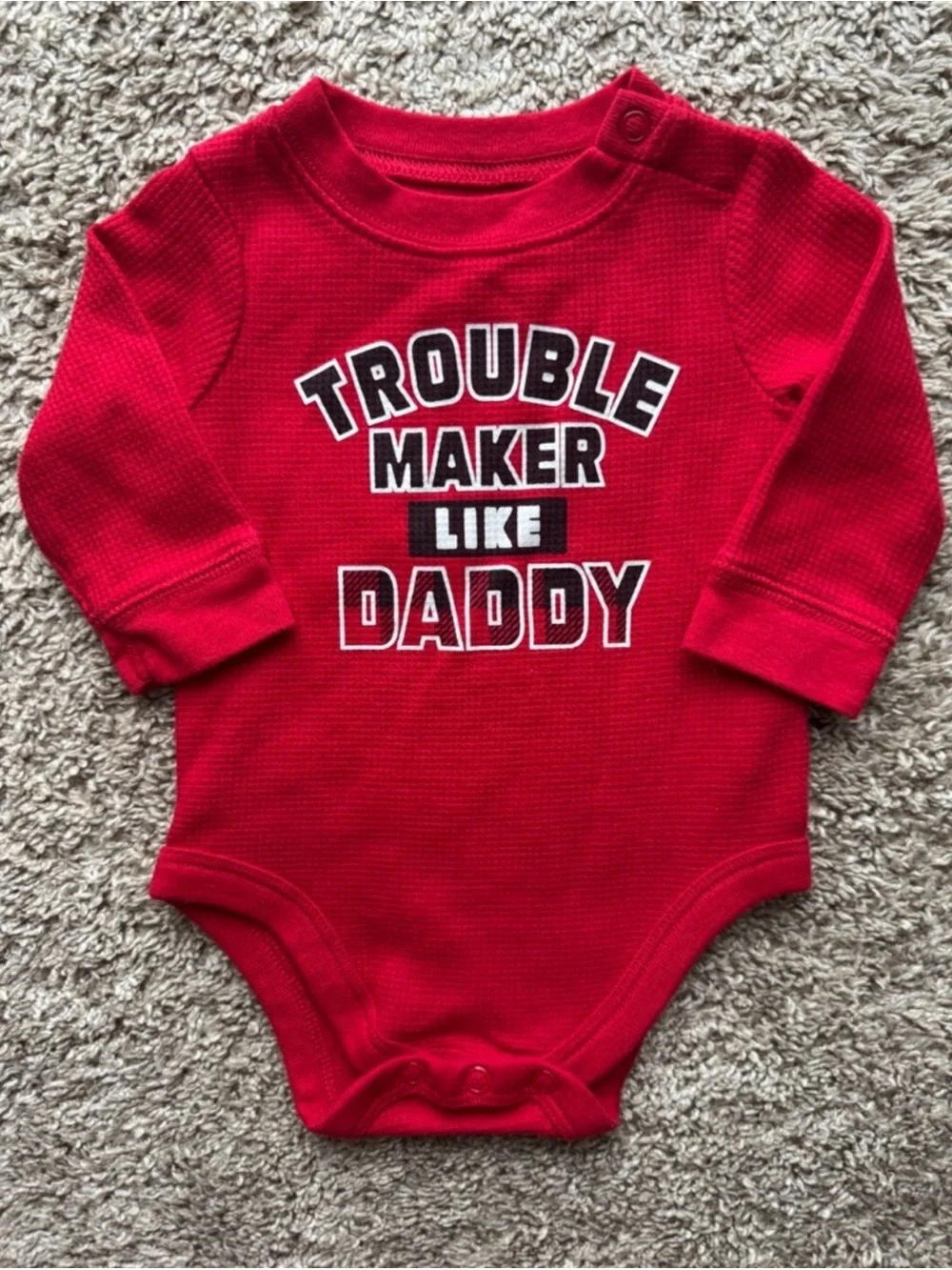 Garanimals Buffalo Plaid Outfit 0-3 Months Trouble Maker Like Daddy Bodysuit Set